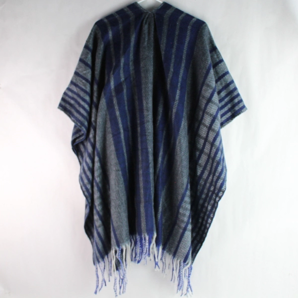 Woolrich Gray Blue Striped Blanket Wrap Shawl Women's One Size Good Condition
