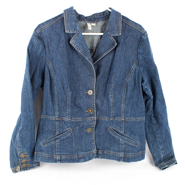St. John's Bay Stretch Medium Wash Denim Jacket Women's Size XL Flawed