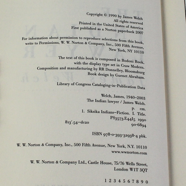 The Indian Lawyer by James Welch 2007 Paperback - Pre-owned, Some Wear