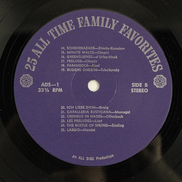 25 All Time Family Favorites 12" LP Vinyl Record ADS-1