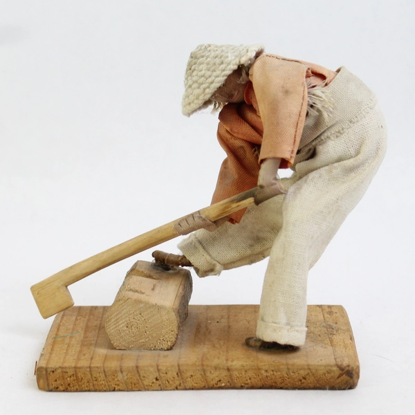 Vintage Mexican Folk Art Man Chopping Wood Figurine