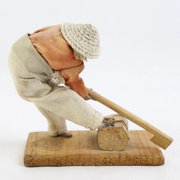 Vintage Mexican Folk Art Man Chopping Wood Figurine