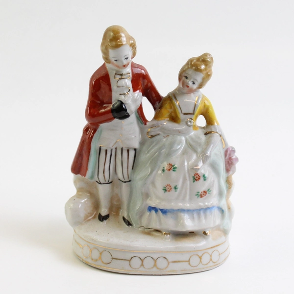 Vtg Hand Painted Porcelain Victorian Couple Figurine With Gold Accent Japan Made