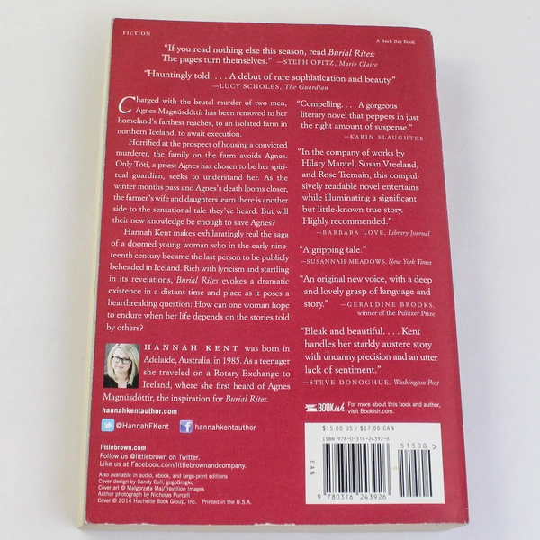 Burial Rites Hannah Kent 2014 Back Bay Books Historical Fiction Paperback