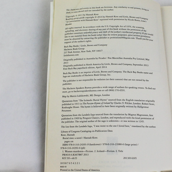 Burial Rites Hannah Kent 2014 Back Bay Books Historical Fiction Paperback