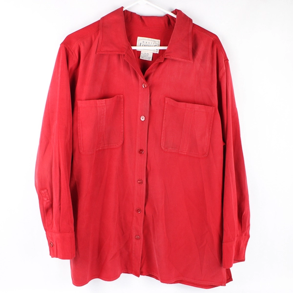 Basic Editions Red Long-Sleeved Button-Up Shirt Women's Size XL