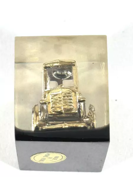 Vintage Miniature Model T Ford Figurine in Acrylic Case - 1" Tall Collectible