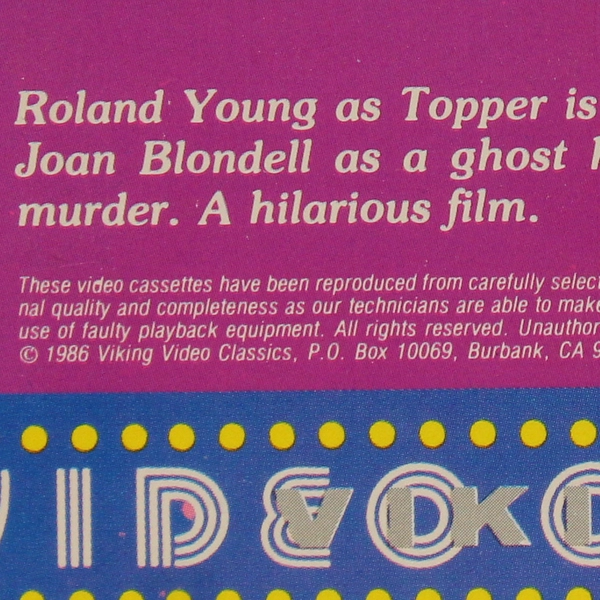 Topper Returns Viking Video Classics VHS 1986