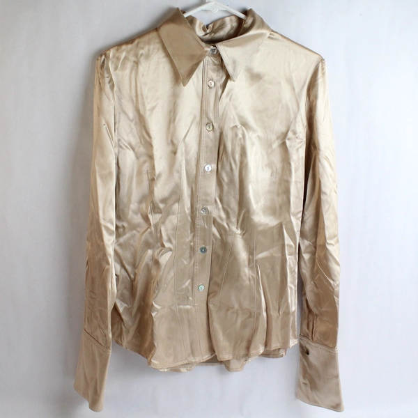 Moda Int'l Beige Long-Sleeved Button-Up Shirt Women's Size Large