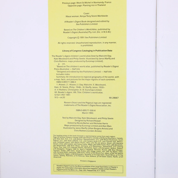 The Reader's Digest Children's World Atlas 1993 Hardcover Dust Jacket