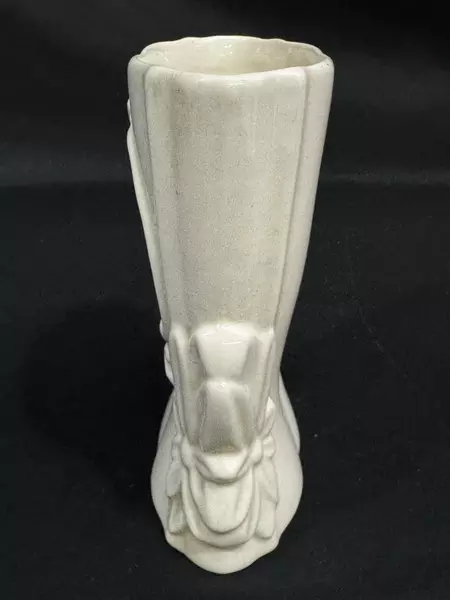 Vintage Cream Porcelain Vase with Embossed Flowers - Decorative Planter