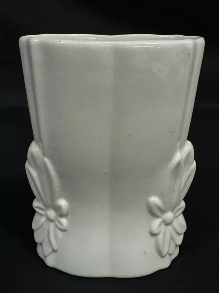 Vintage Cream Porcelain Vase with Embossed Flowers - Decorative Planter