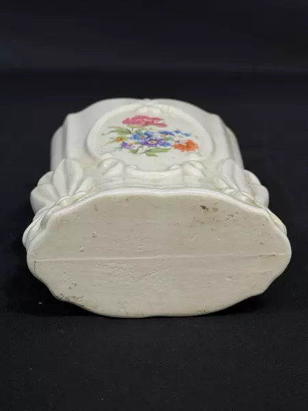 Vintage Cream Porcelain Vase with Embossed Flowers - Decorative Planter