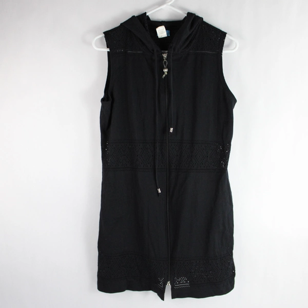 Dotti Sleeveless Black Full Zip Hoodie Women's Size M Shirt Top Pockets