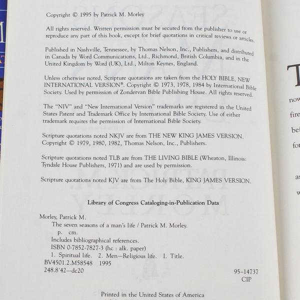 The Seven Seasons of a Man's Life by Patrick M. Morley 1995 Hardcover Book