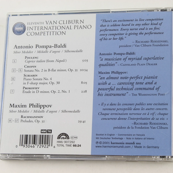 11th Van Cliburn Piano Competition CD 2001 Baldi Philippov Good Condition