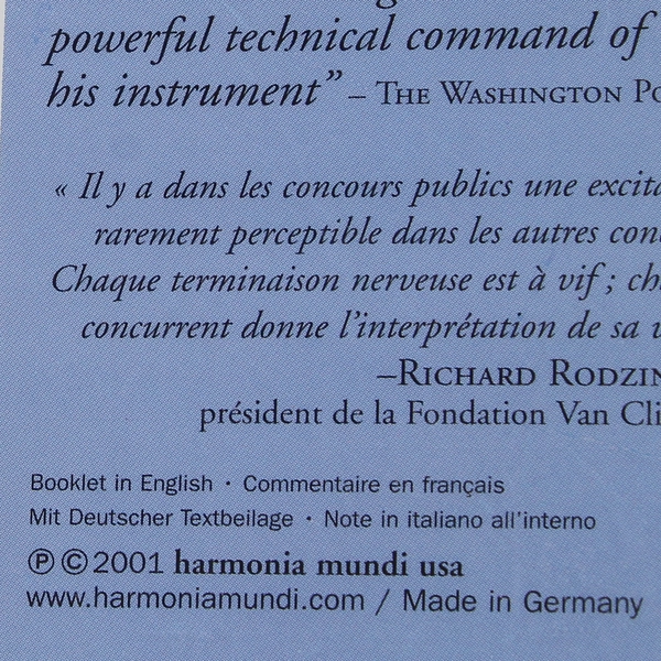 11th Van Cliburn Piano Competition CD 2001 Baldi Philippov Good Condition