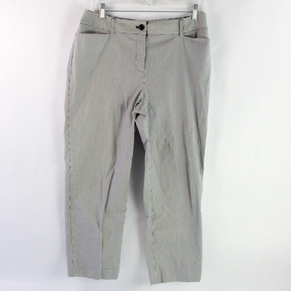 Anne Klein Women's 12P Black White Striped Stretch Cropped Pants