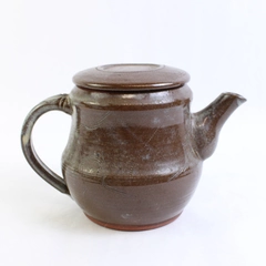 Signed Artisan Brown Teapot w/ Lid Low Fire Ceramic Simple