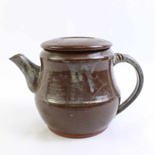 Signed Artisan Brown Teapot w/ Lid Low Fire Ceramic Simple