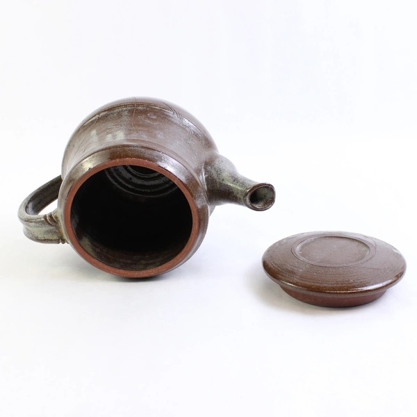 Signed Artisan Brown Teapot w/ Lid Low Fire Ceramic Simple