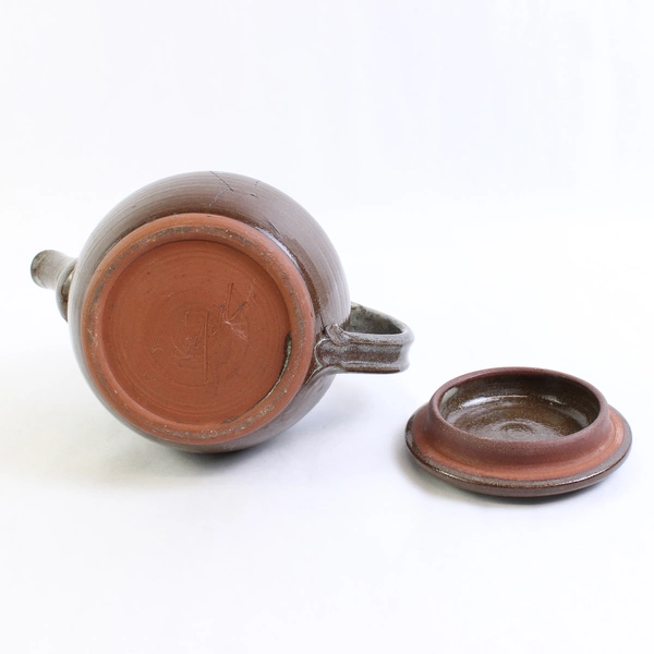 Signed Artisan Brown Teapot w/ Lid Low Fire Ceramic Simple