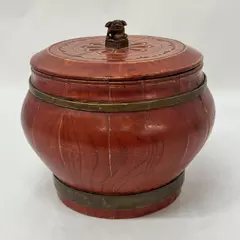 Antique Chinese Red Lacquered Rice Bucket With Lid For Repair