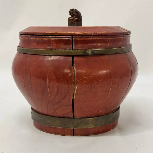 Antique Chinese Red Lacquered Rice Bucket With Lid For Repair