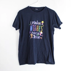 I Make Wishes Come True Navy Blue Graphic Cotton T-Shirt Women's Size Large