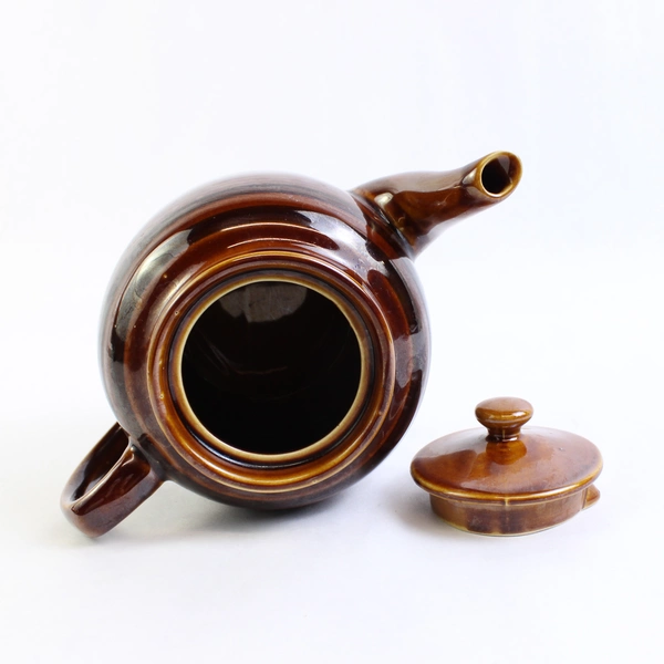Unbranded Brown Ceramic Teapot With Lid Simple Round