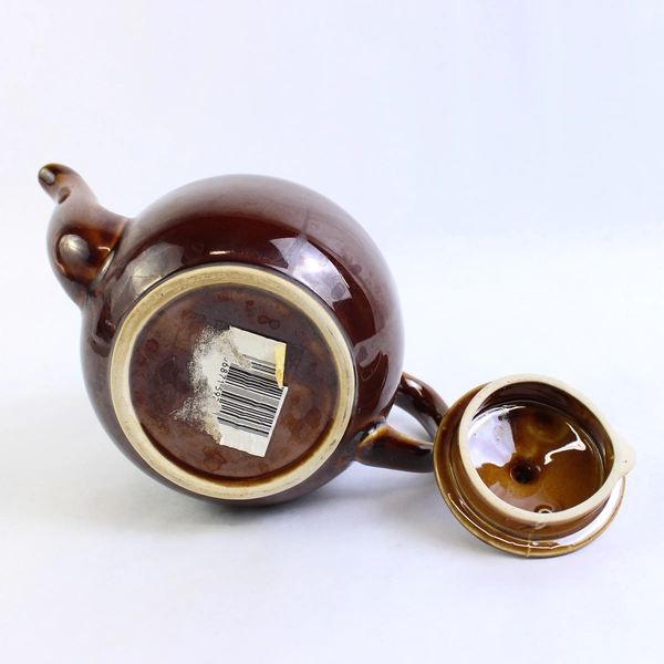 Unbranded Brown Ceramic Teapot With Lid Simple Round