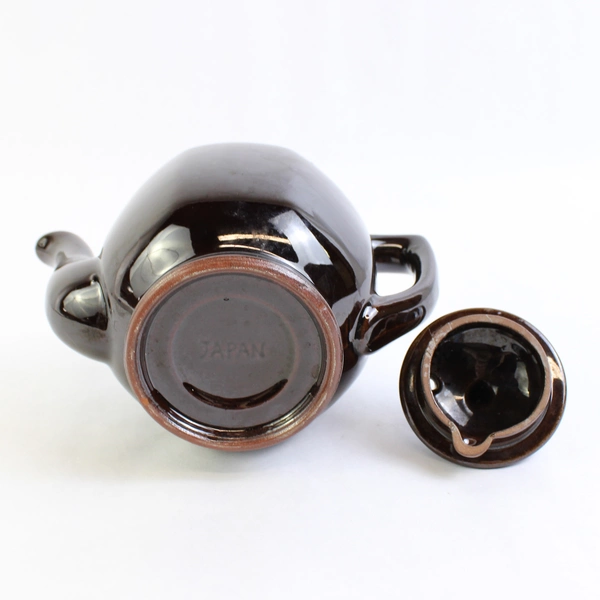 Unbranded Brown Ceramic Teapot With Lid Solid Color Octagon Simple Japan Made
