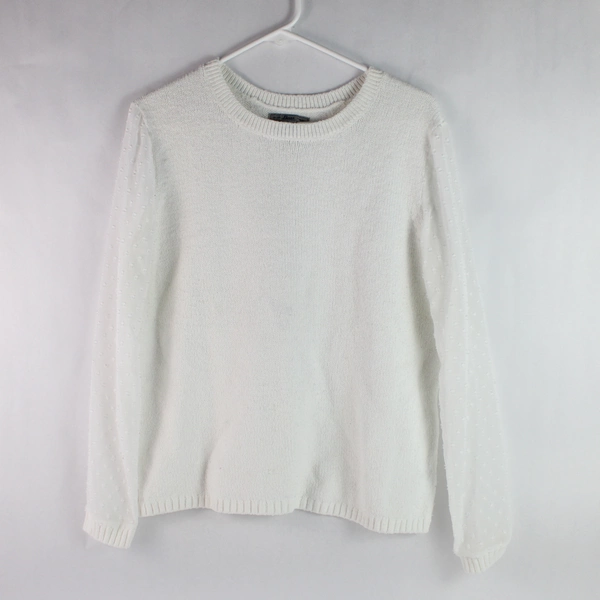 Bass Women's Large White Sheer Sleeve Knit Top - Pre-Owned with Pilling