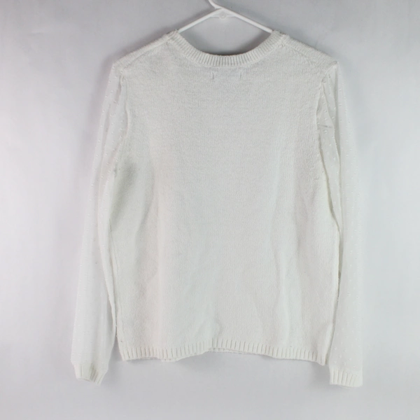 Bass Women's Large White Sheer Sleeve Knit Top - Pre-Owned with Pilling