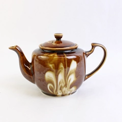 Unbranded Brown White Ceramic Teapot With Lid Simple Round