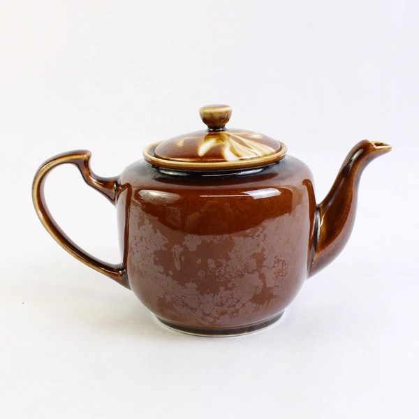 Unbranded Brown White Ceramic Teapot With Lid Simple Round