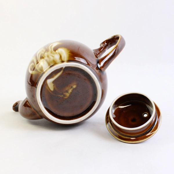 Unbranded Brown White Ceramic Teapot With Lid Simple Round