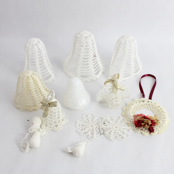 Lot of 10 Handmade White Starched Crocheted Christmas Ornaments