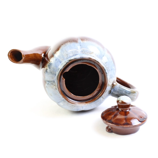 Unbranded Dark Brown Light Blue Ceramic Teapot With Lid Simple Korea Made