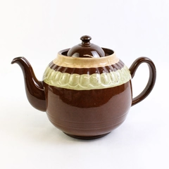 Unbranded Brown Green Cream Ceramic Teapot With Lid Simple England Made