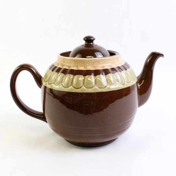 Unbranded Brown Green Cream Ceramic Teapot With Lid Simple England Made