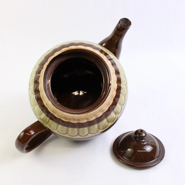 Unbranded Brown Green Cream Ceramic Teapot With Lid Simple England Made