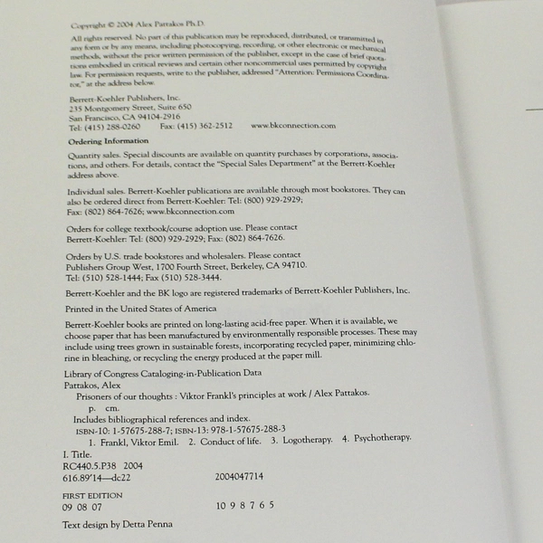 Prisoners of Our Thoughts by Alex Pattakos 2004 Hardcover - Good Condition