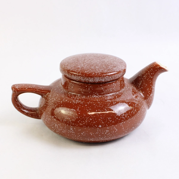 Unbranded Brown With White Speckles Ceramic Teapot and Lid Simple Small