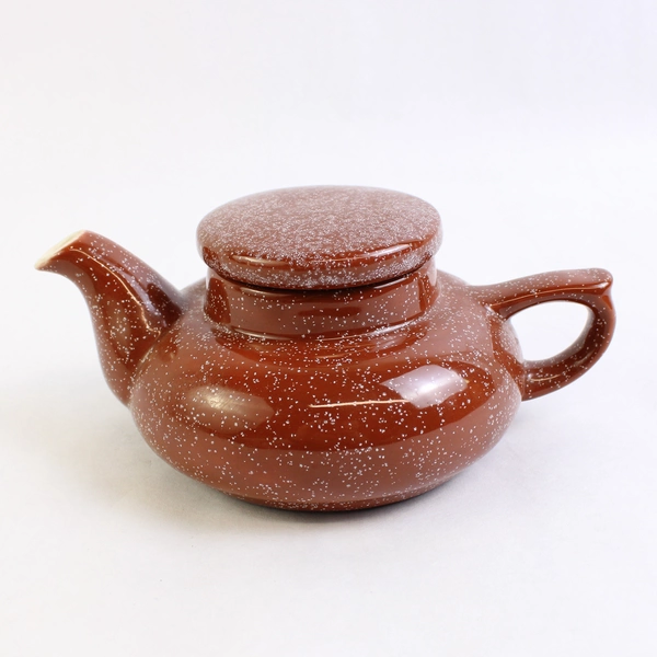 Unbranded Brown With White Speckles Ceramic Teapot and Lid Simple Small