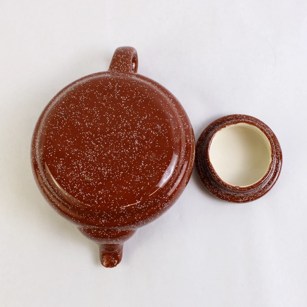 Unbranded Brown With White Speckles Ceramic Teapot and Lid Simple Small