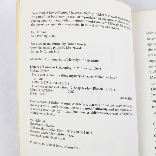 Lye in Wait by Cricket McRae A Home Crafting Mystery 1st Edition 2007 Paperback