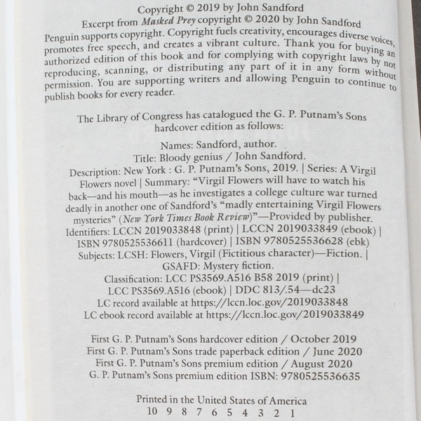 Bloody Genius by John Sandford 2020 Paperback Virgil Flowers Mystery