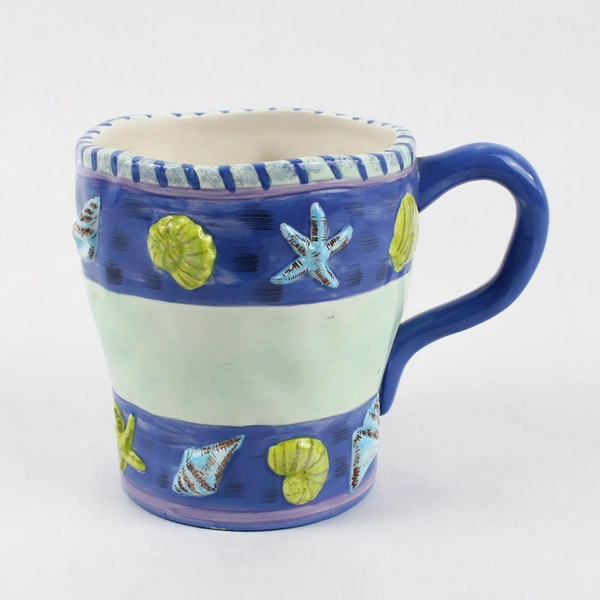 2004 CBK Styles Ceramic Coffee Mug Blue And Green With Seashells