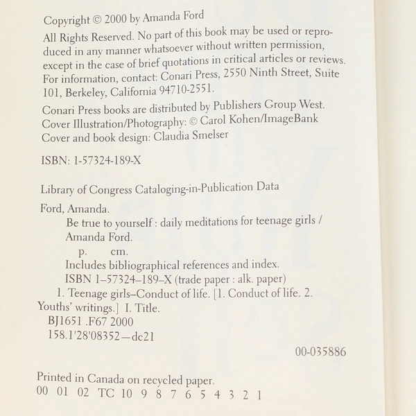 Be True to Yourself by Amanda Ford 2000 Paperback Teenage Girls Guide